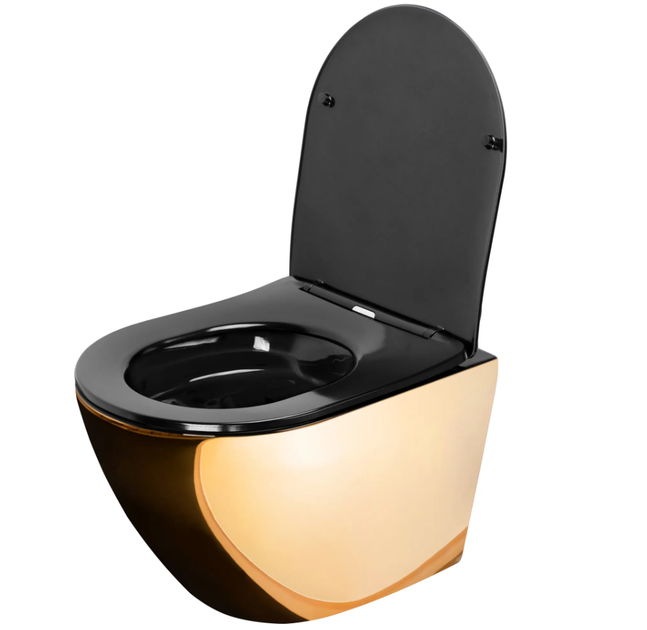 Підвісний унітаз REA CARLO FLAT MINI GOLD BLACK * - зображення 3