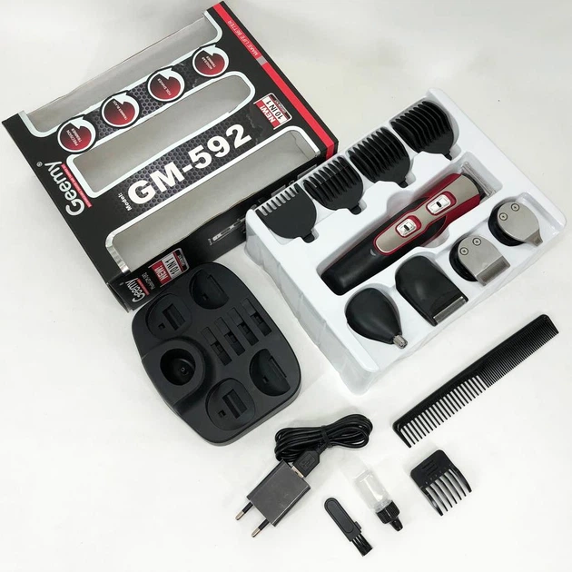 Машинка для стрижки 10в1 Geemy GM-592, машина для окантування з різними насадками Червоний - Фото 8 Машинка для стрижки 10в1 Geemy GM-592, машина для окантування з різними насадками Червоний - изображение 8