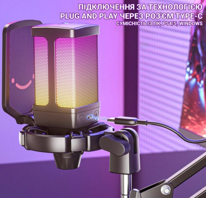 Микрофон c пантографом конденсаторный Fifine Q-6T-B RGB USB Black - изображение 9