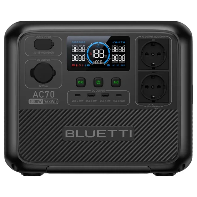 Станція резервного живлення Bluetti AC70 / 1000 Вт / 768 Вт⋅год / LiFePO4 - Фото 2 Станція резервного живлення Bluetti AC70 / 1000 Вт / 768 Вт⋅год / LiFePO4 - изображение 2