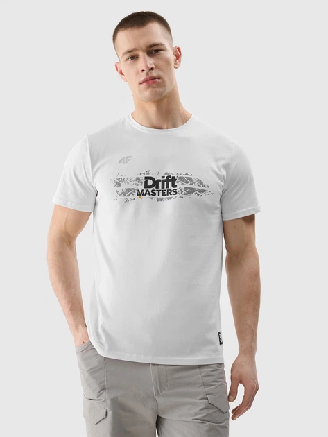 Футболка бавовняна довга чоловіча 4F 4FSSS24TTSHM2505-10S 2XL Біла (5905700515494) - зображення 1