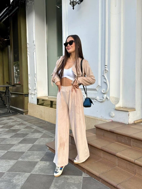 Жіночий велюровий костюм худі з штанами Uaclothes 42-44 Бежевий (like34789-152091349) - зображення 2