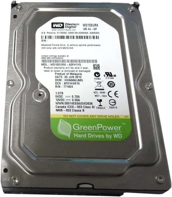 Накопитель HDD SATA 1.0TB WD AV-GP 64MB (WD10EURX) - Refurbished - изображение 2