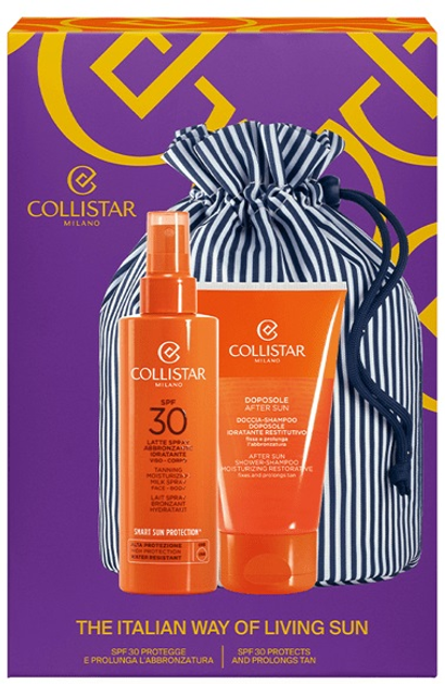 Zestaw kosmetyków do ochrony przeciwsłonecznej Collistar Mleczko do opalania nawilżające Spf 30 200 ml + Żel pod prysznic po opalaniu do ciała i włosów 150 ml + Torebka kosmetyczna (8015150006606) - obraz 2