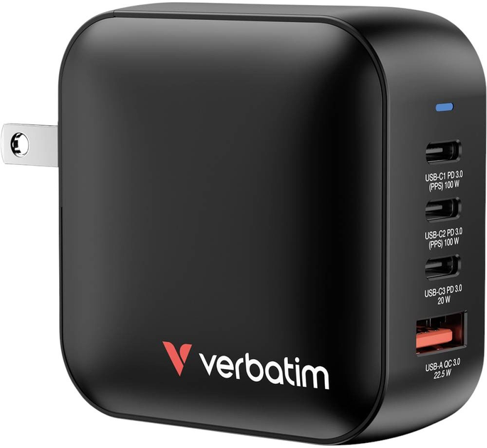 Мережевий зарядний пристрій Verbatim Travel Mini GaN 100W Black (0023942322313) - зображення 1