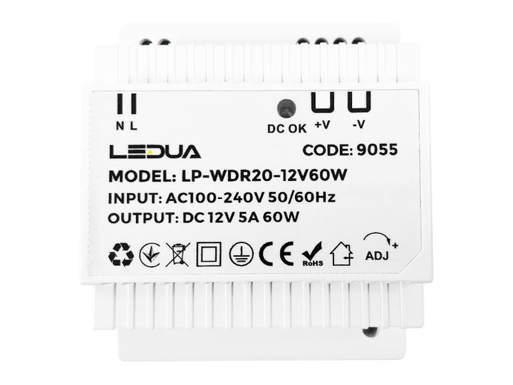 Блок питания на DIN-рейку 60W 5А IP20 12V (LP-WDR20-12V60W) LEDUA - изображение 6