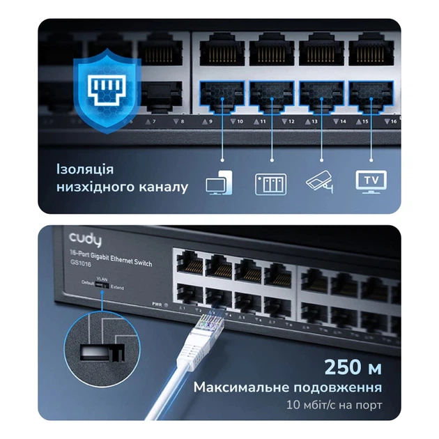 Коммутатор 16-портовый неуправляемый Cudy GS1016 гигабитный (73-00528) - изображение 6