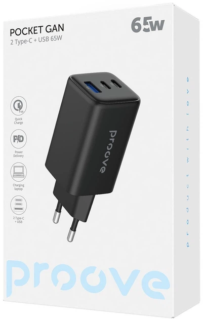 Мережевий зарядний пристрій Proove Pocket GaN 65W (2Type-C + USB) Black (WCPG65121201) - изображение 2