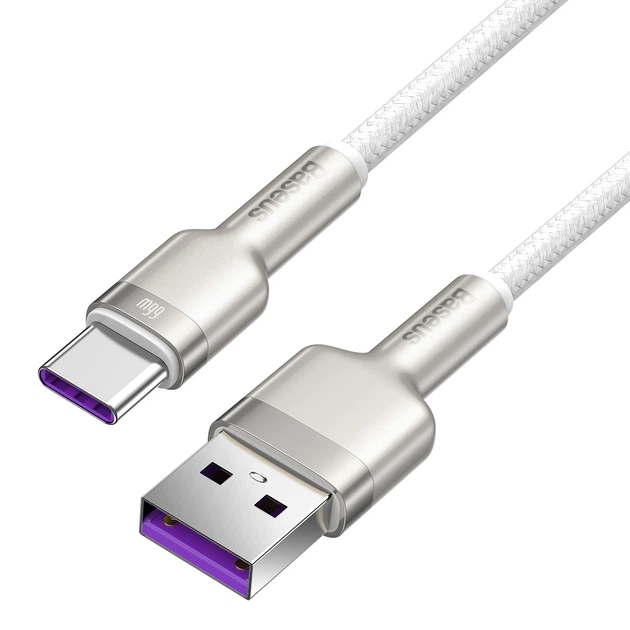 Кабель Baseus Cafule Metal USB - Type-C 66W/1m (CAKF000102) White - изображение 2