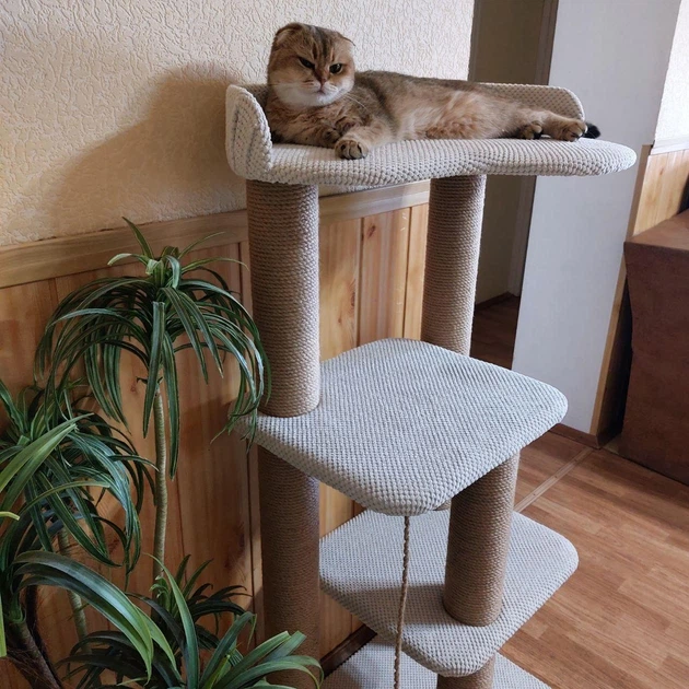 Котяча кігтеточка з великою лежанкою для котів усіх порід 120х60х45см молочно бежева - зображення 5