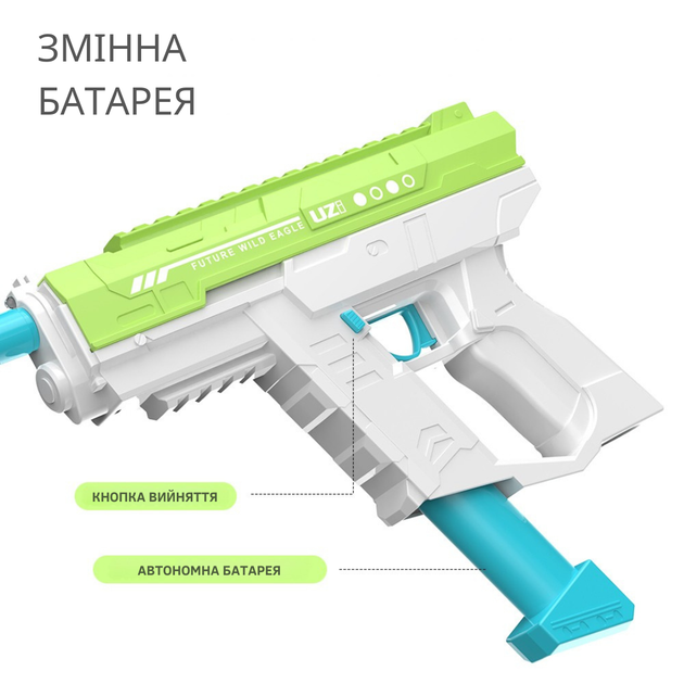 Водний пістолет для дітей електричний бластер з автоматичним наповненням водою зелений (JDT-0849132) - зображення 3