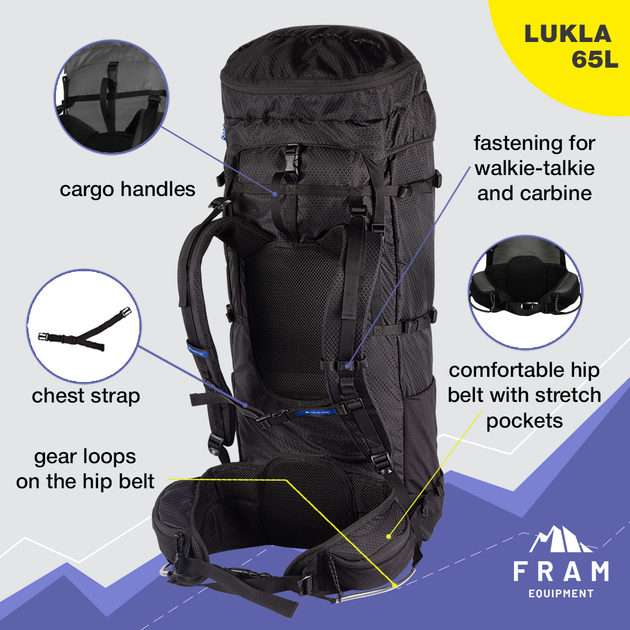 Рюкзак Lukla 65L, Черный, L - Фото 8 Рюкзак Lukla 65L, Черный, L - изображение 8