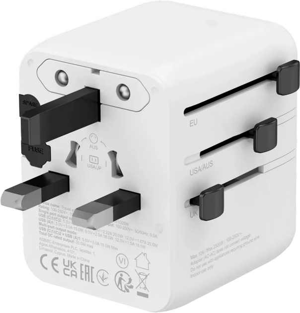 Мережевий зарядний пристрій Canyon OnTour 20 Travel Adapter EU/UK/US/AUS 20W White (CNS-TA20W1005W) - зображення 5