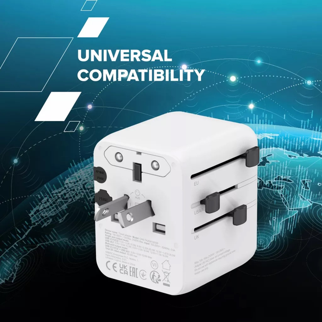 Мережевий зарядний пристрій Canyon OnTour 20 Travel Adapter EU/UK/US/AUS 20W White (CNS-TA20W1005W) - зображення 6
