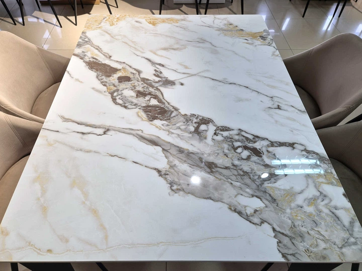 Стіл NORMAN CERAMIC 120*90 gold Phoenix глянець / Чорний каркас Intarsio - зображення 7