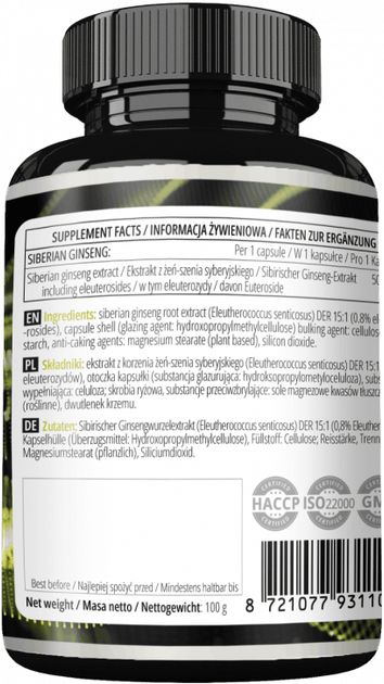 Suplement diety Apollo's Hegemony Siberian Ginseng 120 kapsułek (8721077931104) - obraz 3