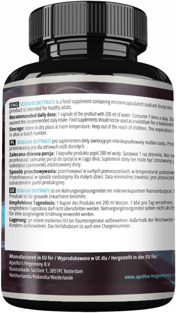 Suplement diety Apollo's Hegemony Sodium Butyrate 120 kapsułek (8721077930657) - obraz 3
