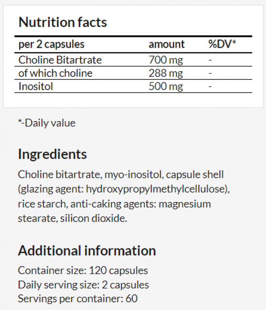 Suplement diety MZ Choline & Inositol 120 kapsułek (5904873481421) - obraz 2