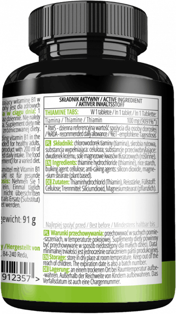 Suplement diety MZ Tiamine Tabs 365 tabletek (5905806912357) - obraz 3