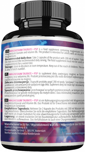 Suplement diety Apollo's Hegemony Magnesium Taurate + P5P 200 kapsułek (8721077931142) - obraz 2