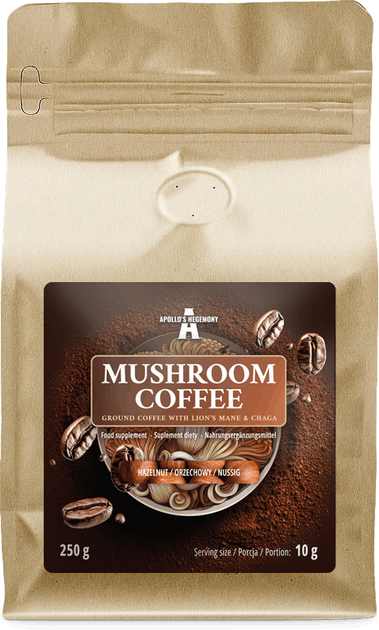 Мелена кава Apollo's Hegemony Mushroom Coffee Смак горіха 250 г (8721077931715) - зображення 1
