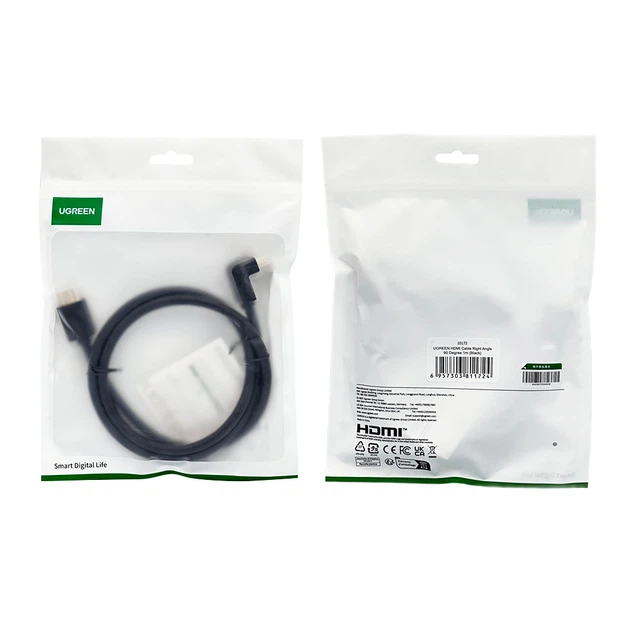 Кабель UGREEN HDMI 4K Cable Male to Male 90 Degree Black 1m - зображення 2