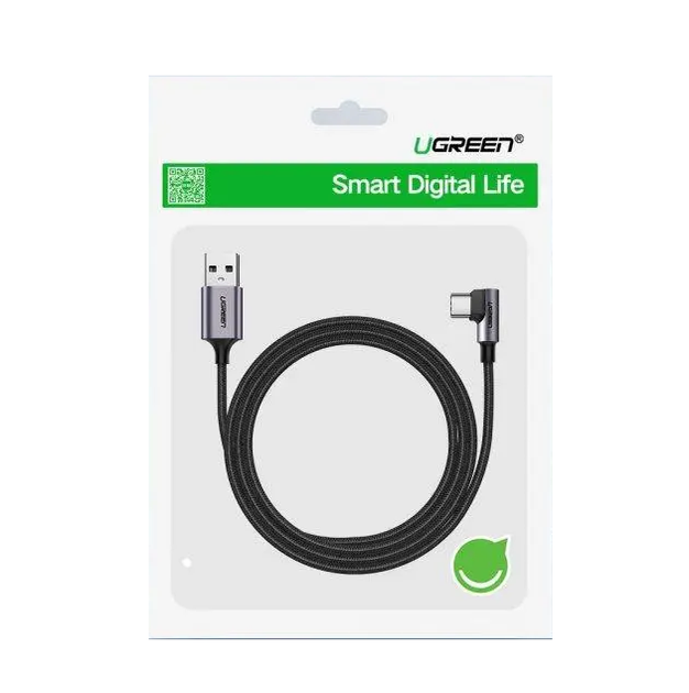 Кабель UGREEN US284 Angled USB-C Male To USB2.0 A Male 3A Data Cable(90°Angle) 0,5m - зображення 3