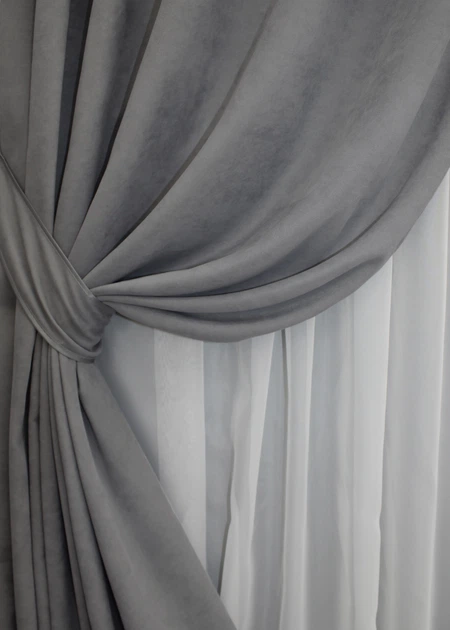 Комплект готовых штор VR-Textil Микровелюр Petek № 1485ш Серый 100х295 см 2 шт (31-910) - Фото 5 Комплект готовых штор VR-Textil Микровелюр Petek № 1485ш Серый 100х295 см 2 шт (31-910) - изображение 5