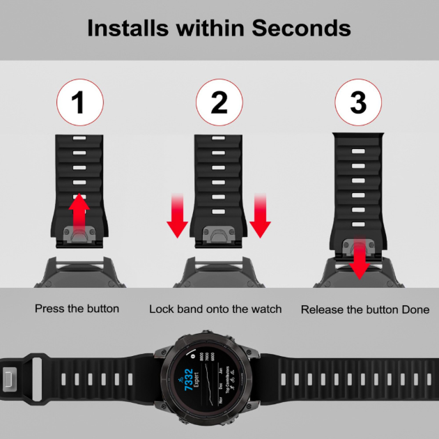 Силіконовий ремінець QuickFit 26 мм для Garmin Fenix 7X/6X/5X, Enduro 2, Tactix, Descent, Epix Pro, Сірий - зображення 2