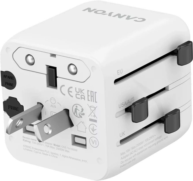 Listwa przeciwprzepięciowa Canyon OnTour One Travel Adapter EU/UK/US/AUS White (CNS-TA1005W) - obraz 4
