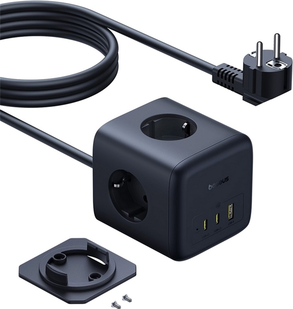 Мережевий фільтр Baseus EnerFill FA11 Cube Power Strip 3AC+1U+1C 67W 1.5m EU Cosmic Black (6932172687526) - зображення 4