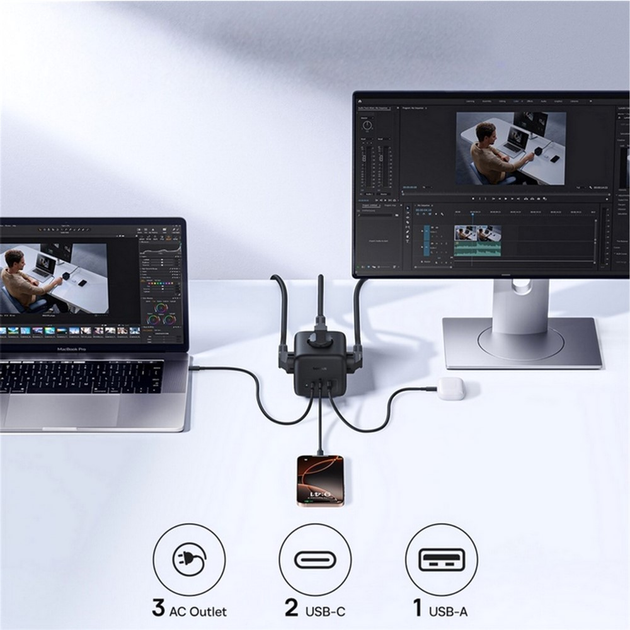 Мережевий фільтр Baseus EnerFill FA11 Cube Power Strip 3AC+1U+1C 67W 1.5m EU Cosmic Black (6932172687526) - зображення 6