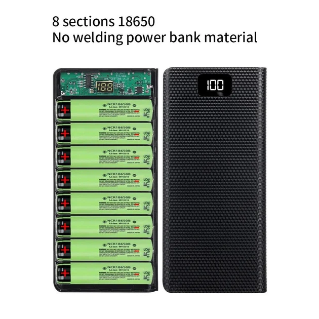 Корпус повербанка DIY C18, 8x18650 (Up To 20000mAh) LED Number Display Type-C, MicroUSB, 2xUSB out 10W, Torchlight, Black - изображение 7