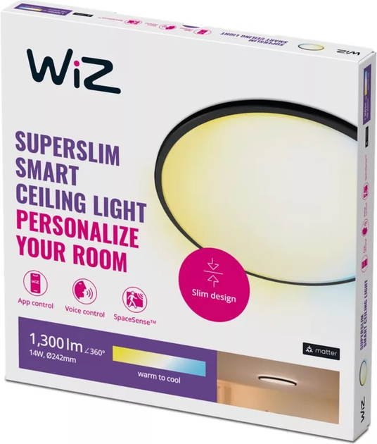 Lampa sufitowa LED WIZ SuperSlim 14W RD 27-65K TW Czarna (8719514337992) - obraz 3