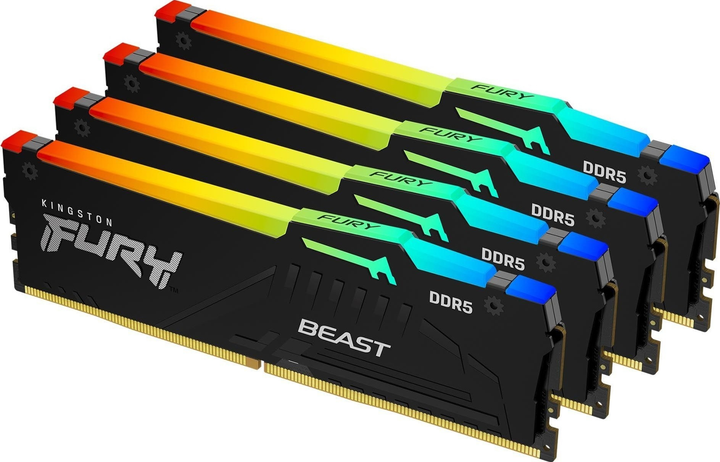 Pamięć RAM Kingston Fury DDR5-5600 131072MB PC5-44800 (Kit of 4x32768) FURY Beast RGB Black (KF556C40BBAK4-128) - obraz 1