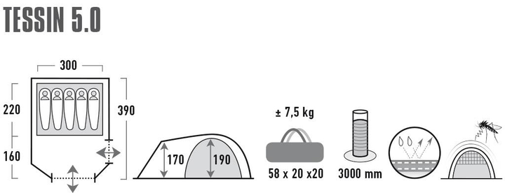 Намет High Peak Tessin 5.0 Grey (4001690102285) - зображення 7