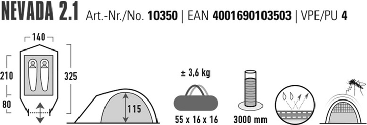 Namiot dwuosobowy High Peak Nevada 2.1 Zielony (4001690103503) - obraz 14