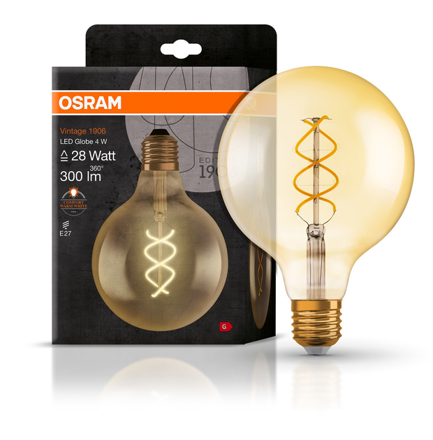 Lampa LED Osram Filament Vintage 1906 GLOBE 4W 300Lm 2000K E27 (4058075092136) - obraz 4