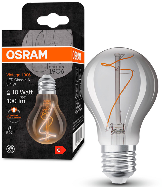 Lampa LED Osram Filament Vintage 1906 A60 3.4W 100Lm 1800K E27 (4058075760912) - obraz 4