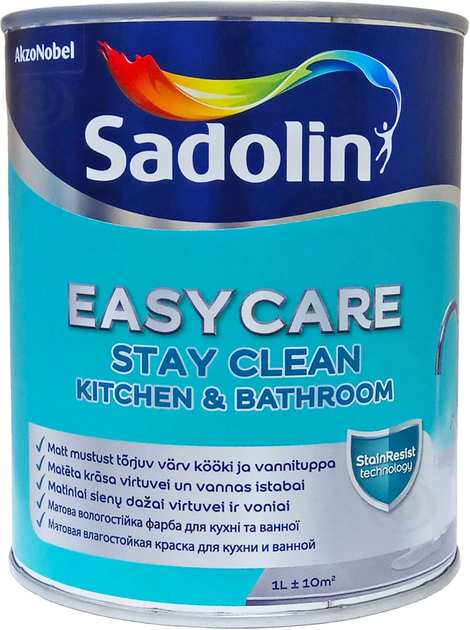 Farba Sadolin EasyCare Kitchen&Bathroom do ścian i sufitu w pomieszczeniach wilgotnych matowa Biała BW 1 l (5580744) - obraz 1