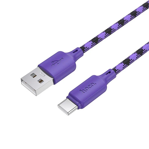 Кабель Hoco X116 (USB to Type-C, текстильне обплетення, довжина 1 метр, швидка зарядка) - Фіолетовий - Фото 2 Кабель Hoco X116 (USB to Type-C, текстильне обплетення, довжина 1 метр, швидка зарядка) - Фіолетовий - зображення 2