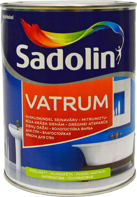 Farba Sadolin Vatrum półmatowa akrylowa na ściany i sufit, wodoodporna, biała, BW, 1 l (5072646) - obraz 1
