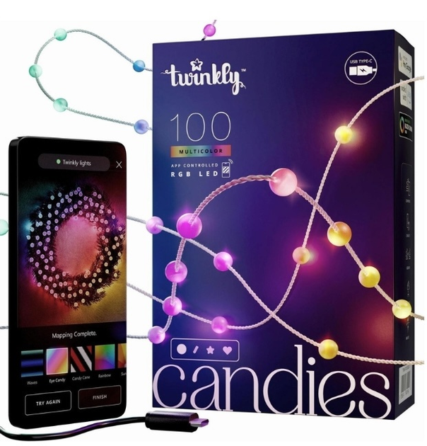 Girlanda LED Smart Twinkly Candies Pearl RGB 100 IP20 6 m kabel USB-C Zielony (TWKP100RGB-G) - obraz 2