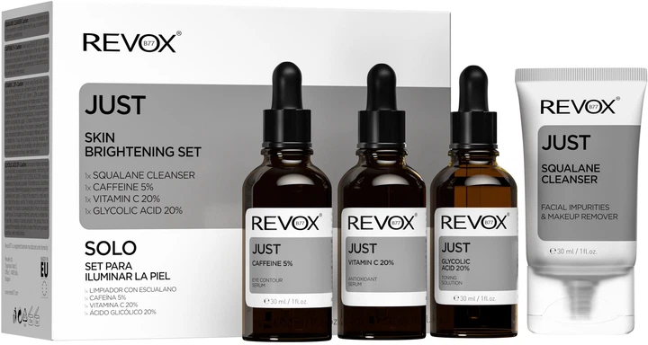 Zestaw do pielęgnacji twarzy Revox B77 Just Skin Brightening Serum 2 x 30 ml + Tonik 30 ml + Płyn do demakijażu Squalane 30 ml (5060565105553) - obraz 2