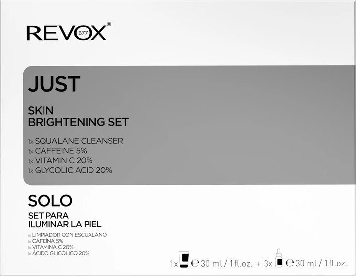 Zestaw do pielęgnacji twarzy Revox B77 Just Skin Brightening Serum 2 x 30 ml + Tonik 30 ml + Płyn do demakijażu Squalane 30 ml (5060565105553) - obraz 4
