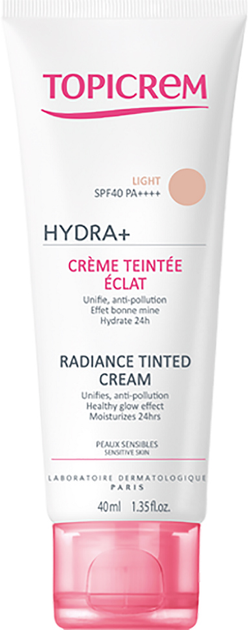 Тональний крем для обличчя Topicrem Hydra+ Radiance Tinted SPF40 з ефектом сяйва Light 40 мл (3700281703580) - зображення 1