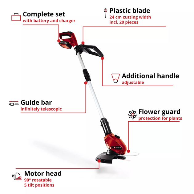 Podkaszarka Einhell X-Change GE-CT 18 Li Kit 2 Ah (3411197) - obraz 3