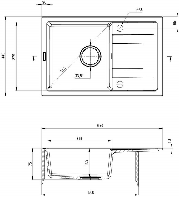 Zlew kuchenny granitowy Deante Corio 670x440x175 mm (ZRC_2113) - obraz 2