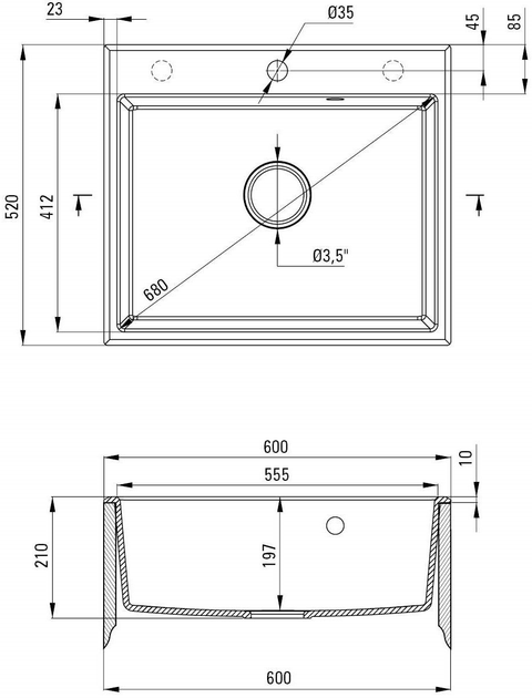Zlew kuchenny granitowy Deante Andante 600x520x210 mm (ZQN_2103) - obraz 3