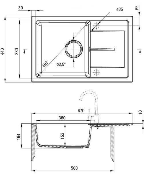 Zlew kuchenny granitowy Deante Leda 670x440x164 mm (ZRD_2113) - obraz 2